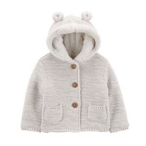 Carters baby Sherpa Lined hooded gray neutral toned cardigan jacket 24 months